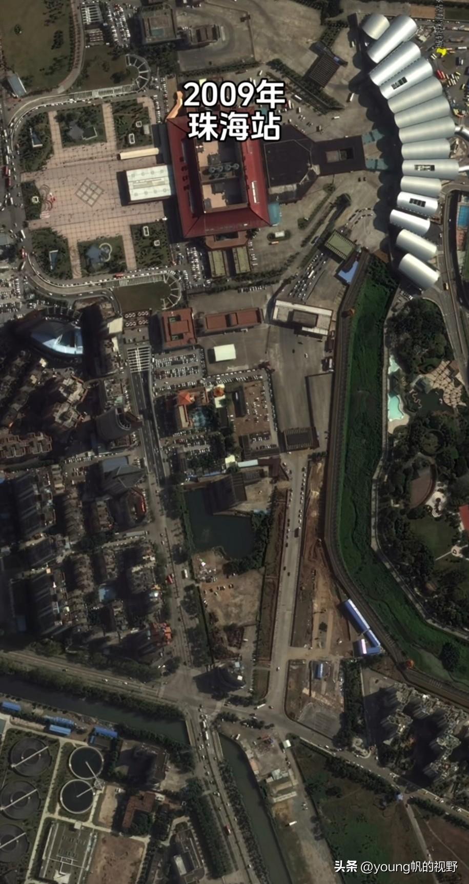 2009年-2025年，珠海拱北口岸周边变化对比。从卫星照片来看，2009年时，