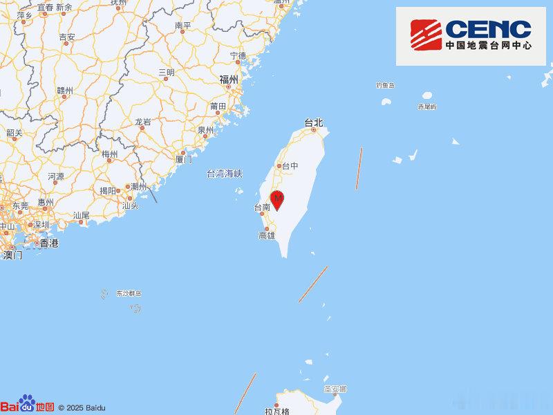 地震快讯中国地震台网正式测定：07月27日10时14分在台湾台南市（北纬23.1