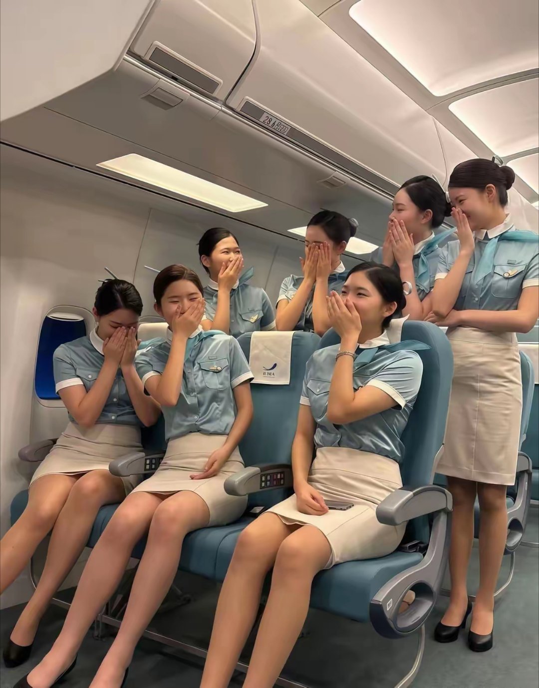 不得不说韩国资本的审美很在线。这是大韩航空的空乘制服。第一眼有种好利来面包店员即