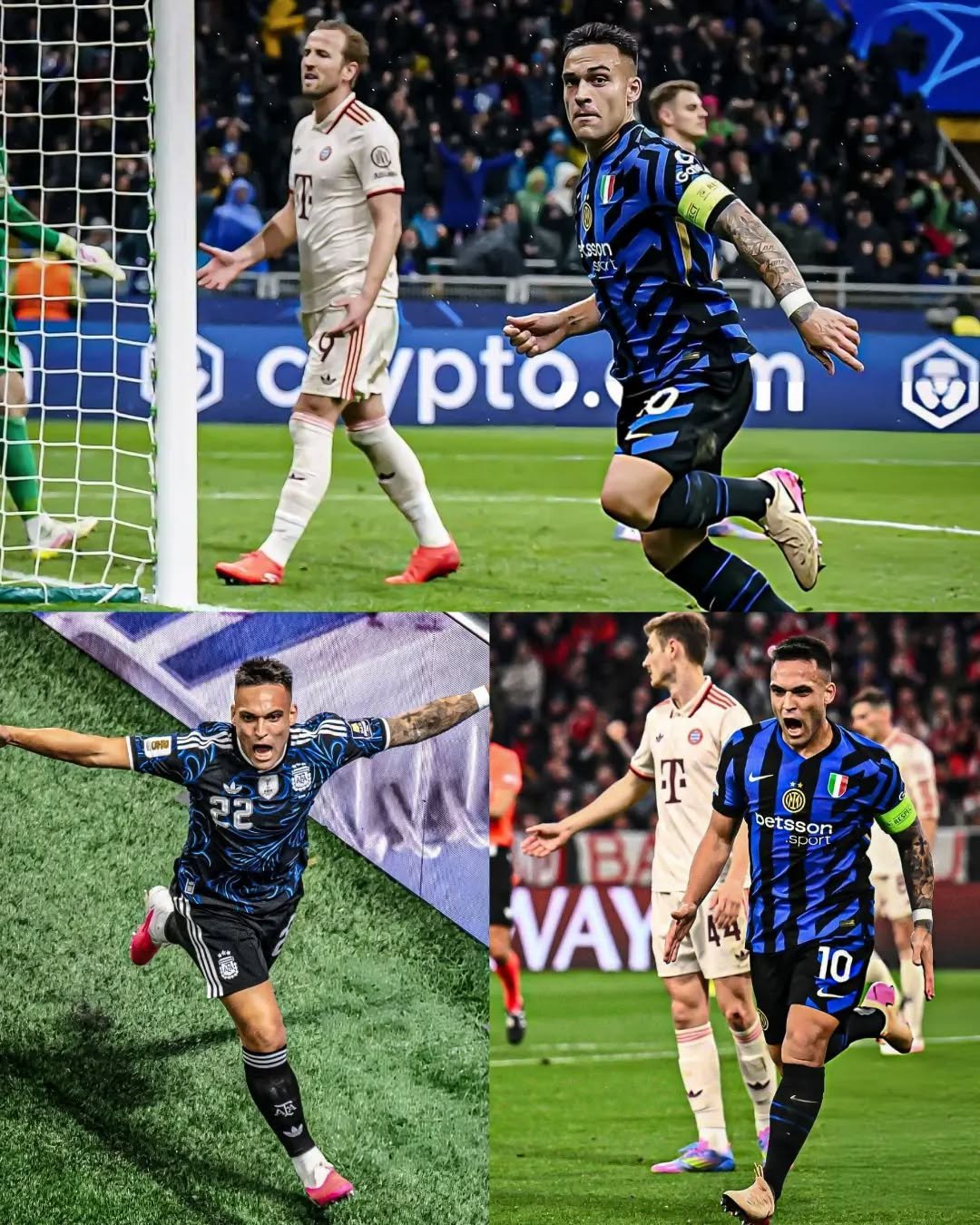 劳塔罗曾三次与哈里·凯恩交手，且场场都有进球：⚽️ 对阵拜仁慕尼黑（2024/2