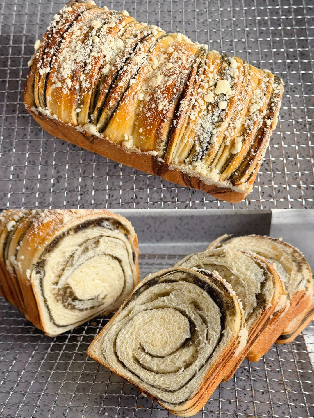 松软香甜的黑芝麻酥粒吐司