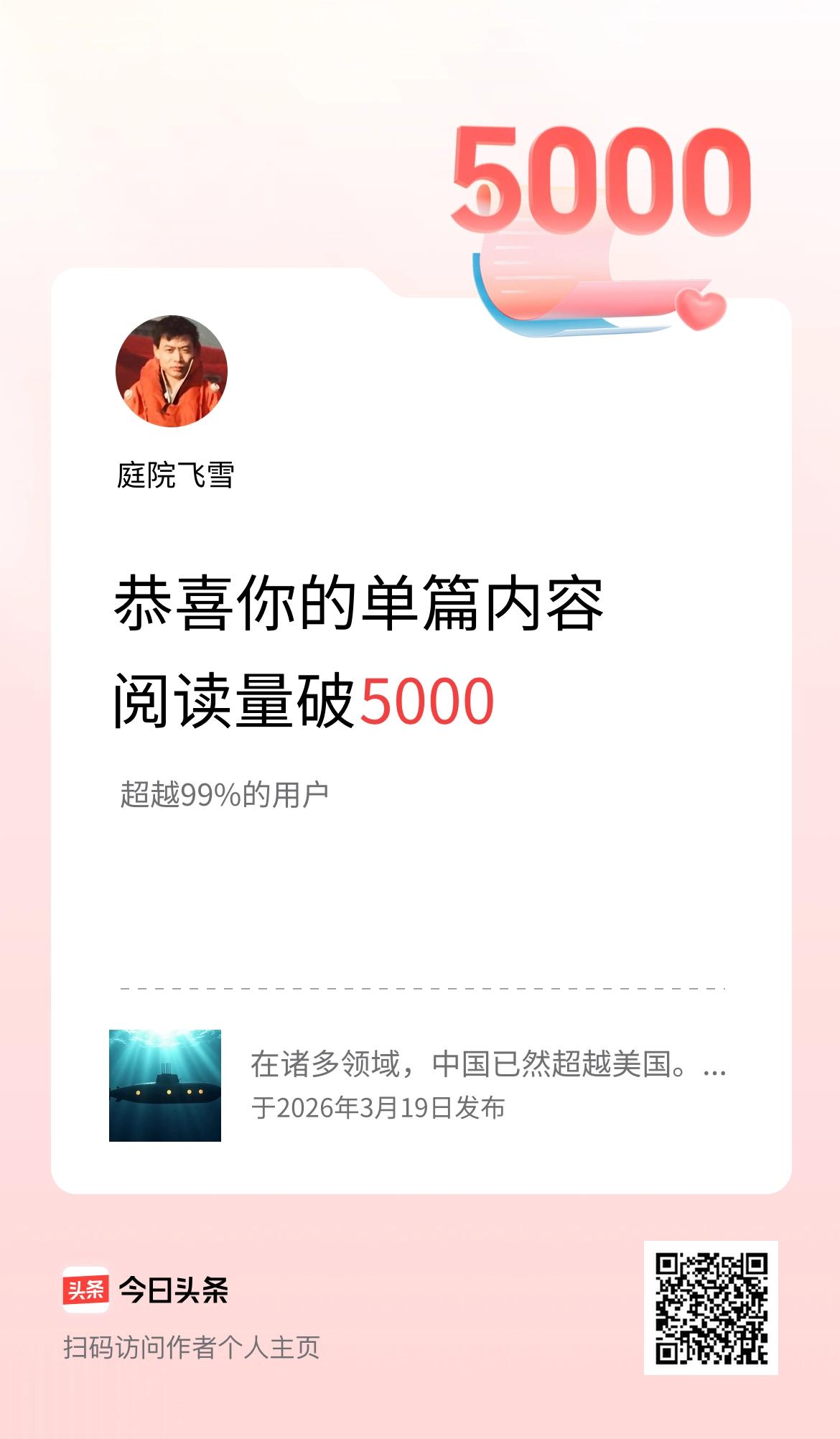 单篇内容获得阅读量破5000啦！