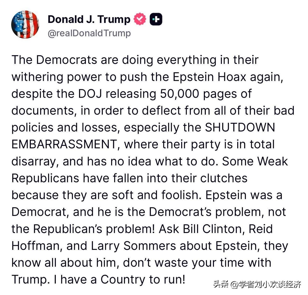 特朗普紧抓住民主党辫子不放了😂😀✌️开始反击民主党了。

这就对了！

川普