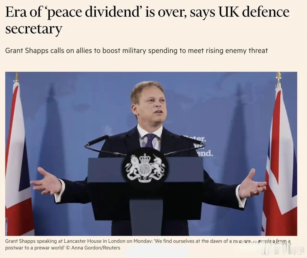 沙普斯：“英国应该为更多战争做好准备”        英国必须为未来五年内涉及中