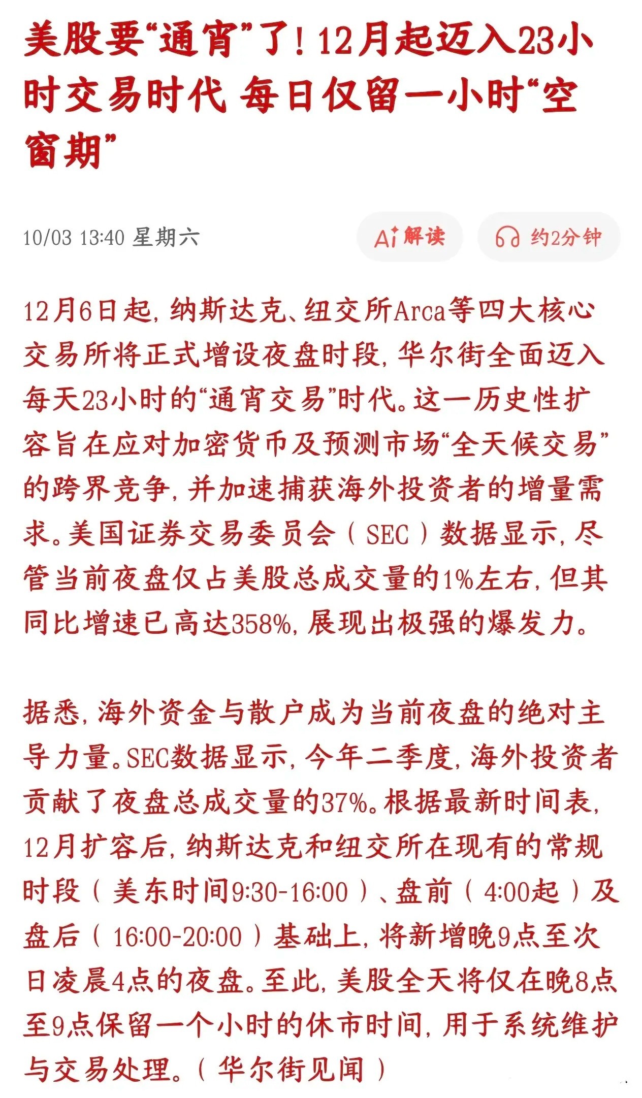 美股真的要疯了，23个小时的交易，炒美股的投资者要熬疯了从12月6号开始，纳斯达