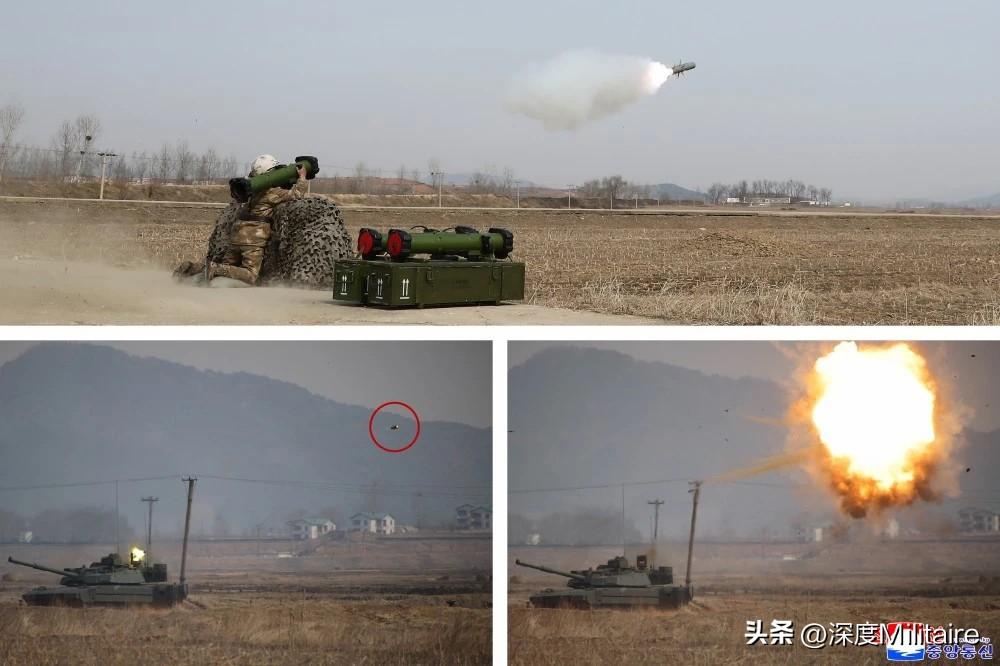 朝鲜在近日坦克主动防御系统测试中，展示了新型反坦克导弹。外形和美国的标枪相似，也