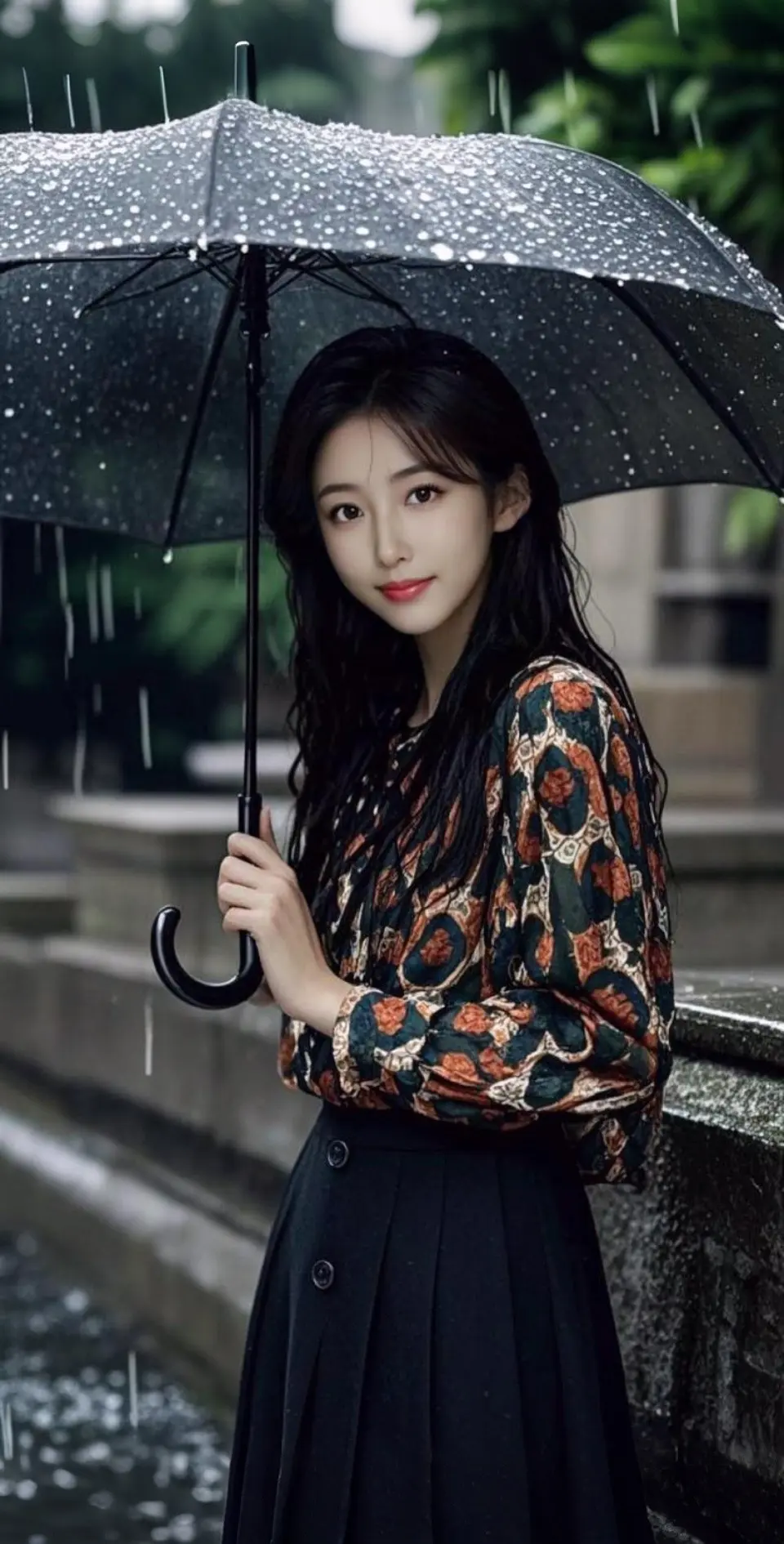 AI扩图 AI雨巷佳人