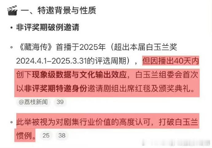 《藏海传》竟打破白玉兰常规，被破例邀请。其制作精良、口碑爆棚，怪不得能获此殊荣！