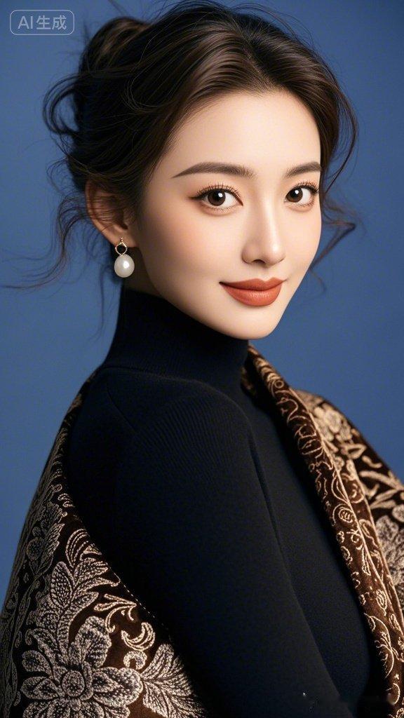 时尚漂亮的绝色佳人脸部特写，轮廓清晰，深邃明眸凝视远方，高贵典雅身姿优雅。