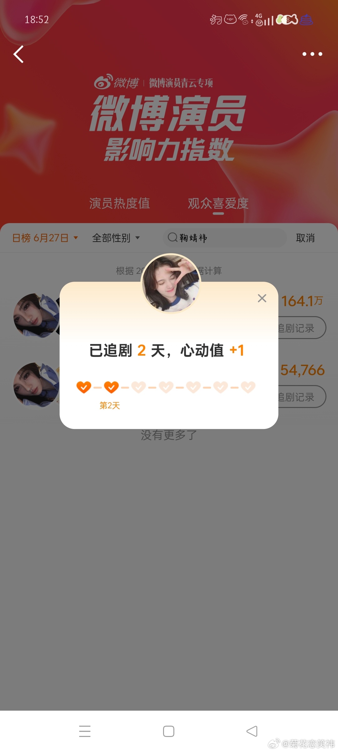 微博演员影响力指数露芜衣心动Day89姜黎非心动Day2  专栏 · 991投票