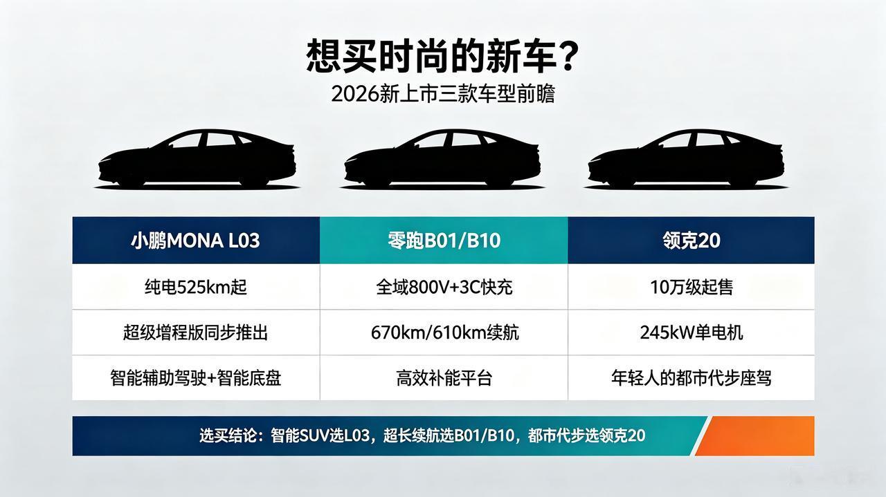 想买时尚的新车？这三款2026年新上市的值得关注。
小鹏MONA L03，纯电5