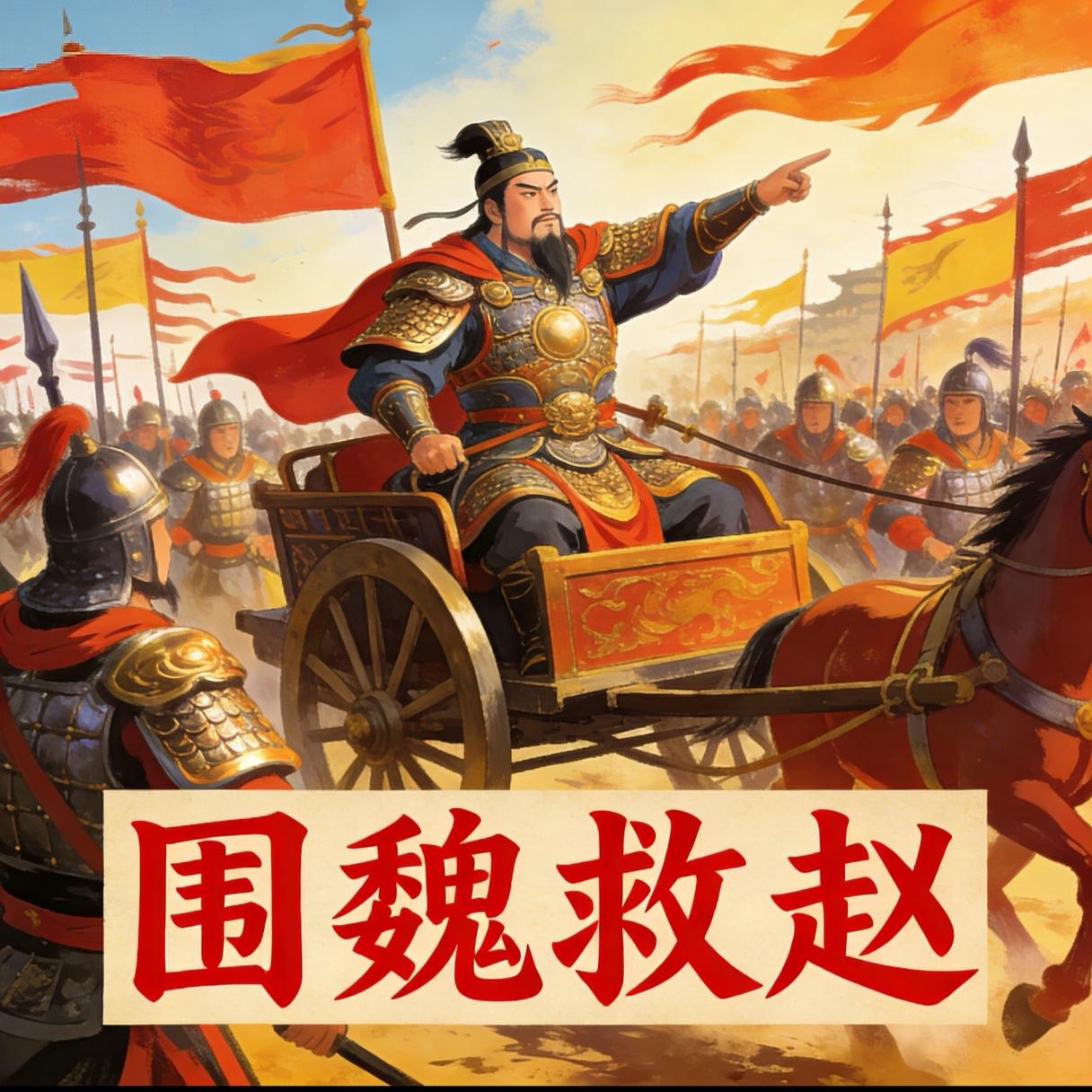 战国时，魏国打赵国，赵国向齐国求救。

齐国军师孙膑对主将田忌说：咱们别去赵国硬