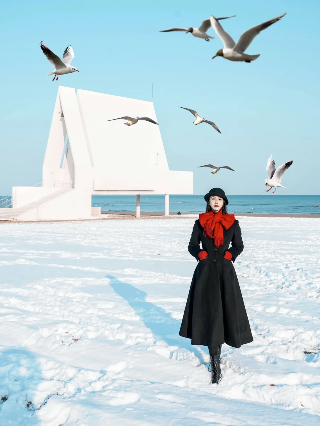 冬日阿那亚❄️白雪大海与蓝调时刻的浪漫邂逅