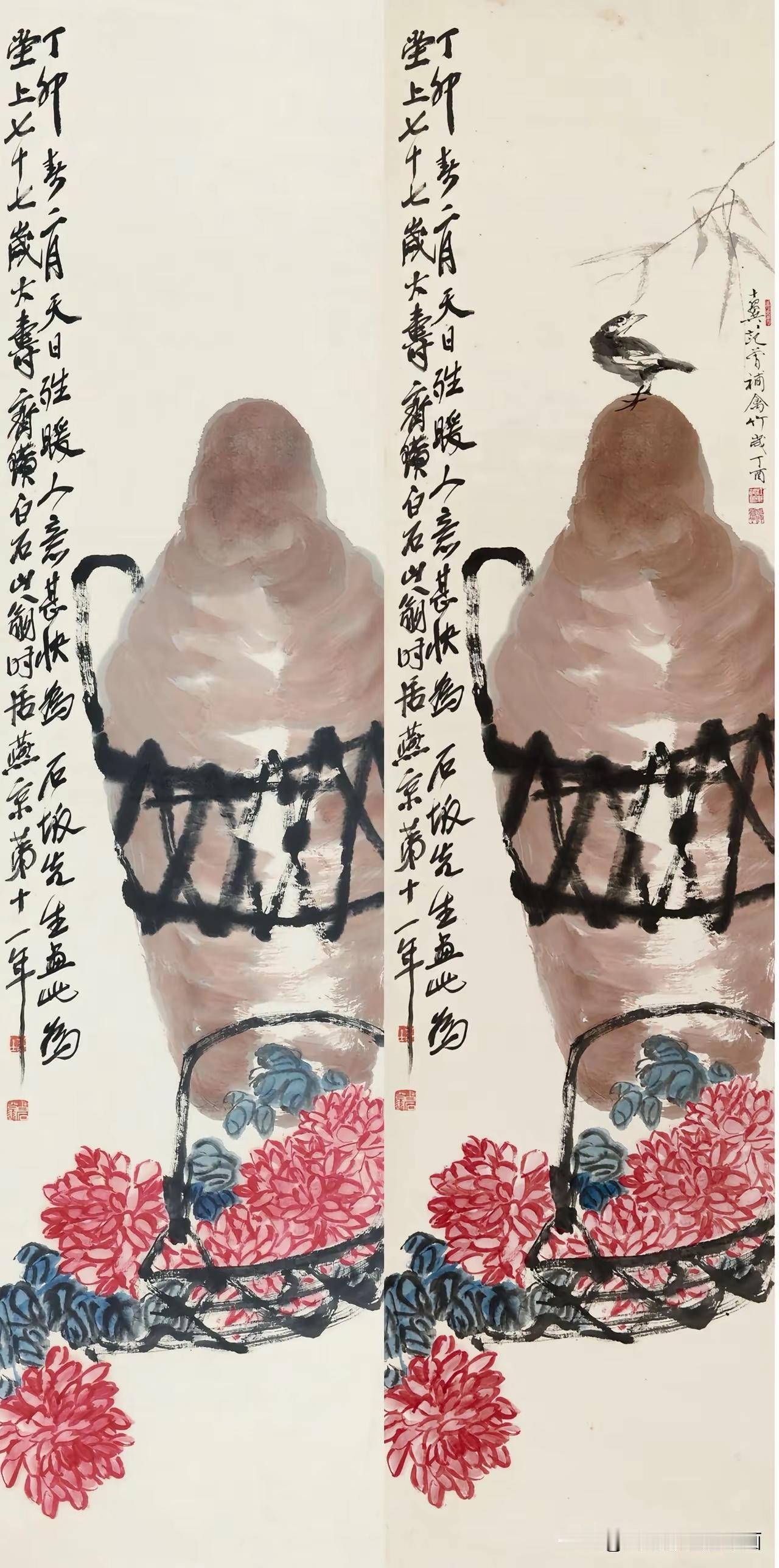 范曾在齐白石的画上补了一只鸟儿。单看范曾的画，感觉尚可，这样和齐白石直接PK，彰