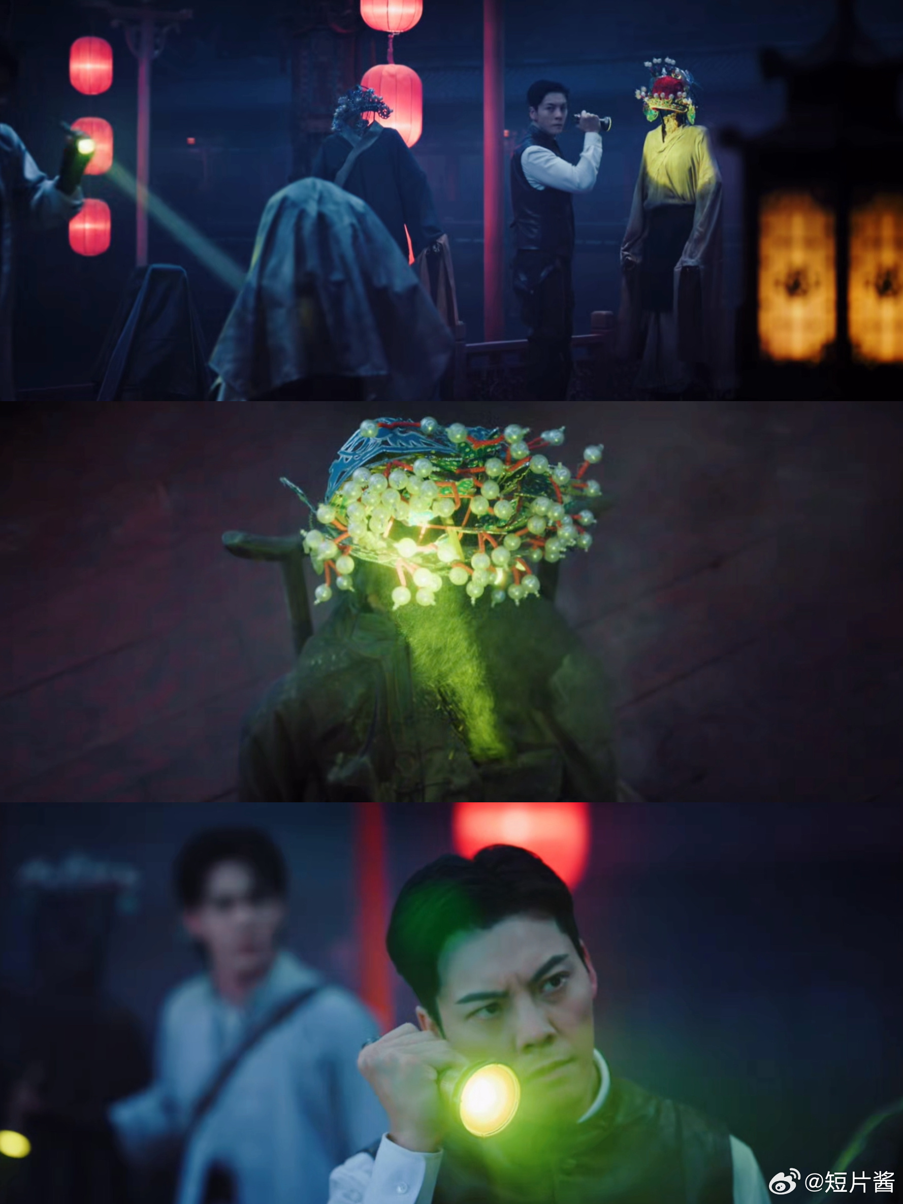 九门地下惊现无头唱戏人 这画面真的太阴森了！无头唱戏人站在昏暗的地下，那种诡异的