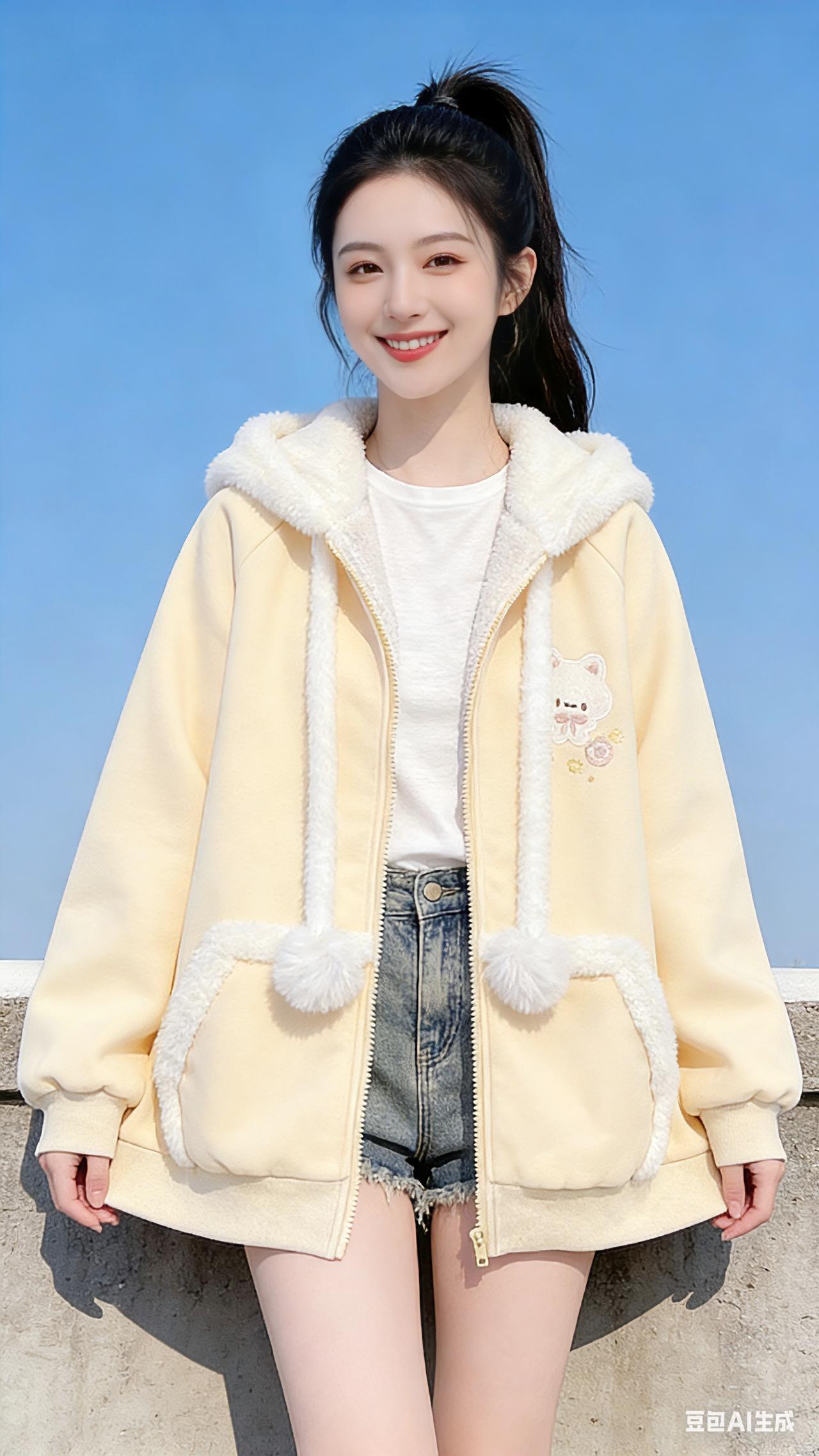 晴日里的奶黄包
 
风是暖的，天是透亮的蓝。她像一颗刚出炉的奶黄包，裹着蓬松的绒