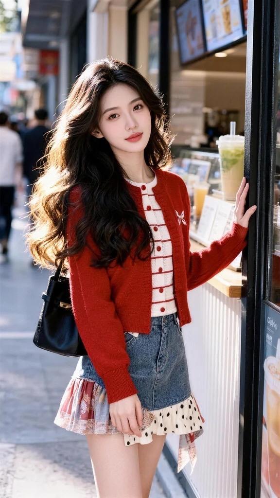 温柔穿搭 韩风穿搭 针织开衫 街头甜心风 奶茶系少女穿搭