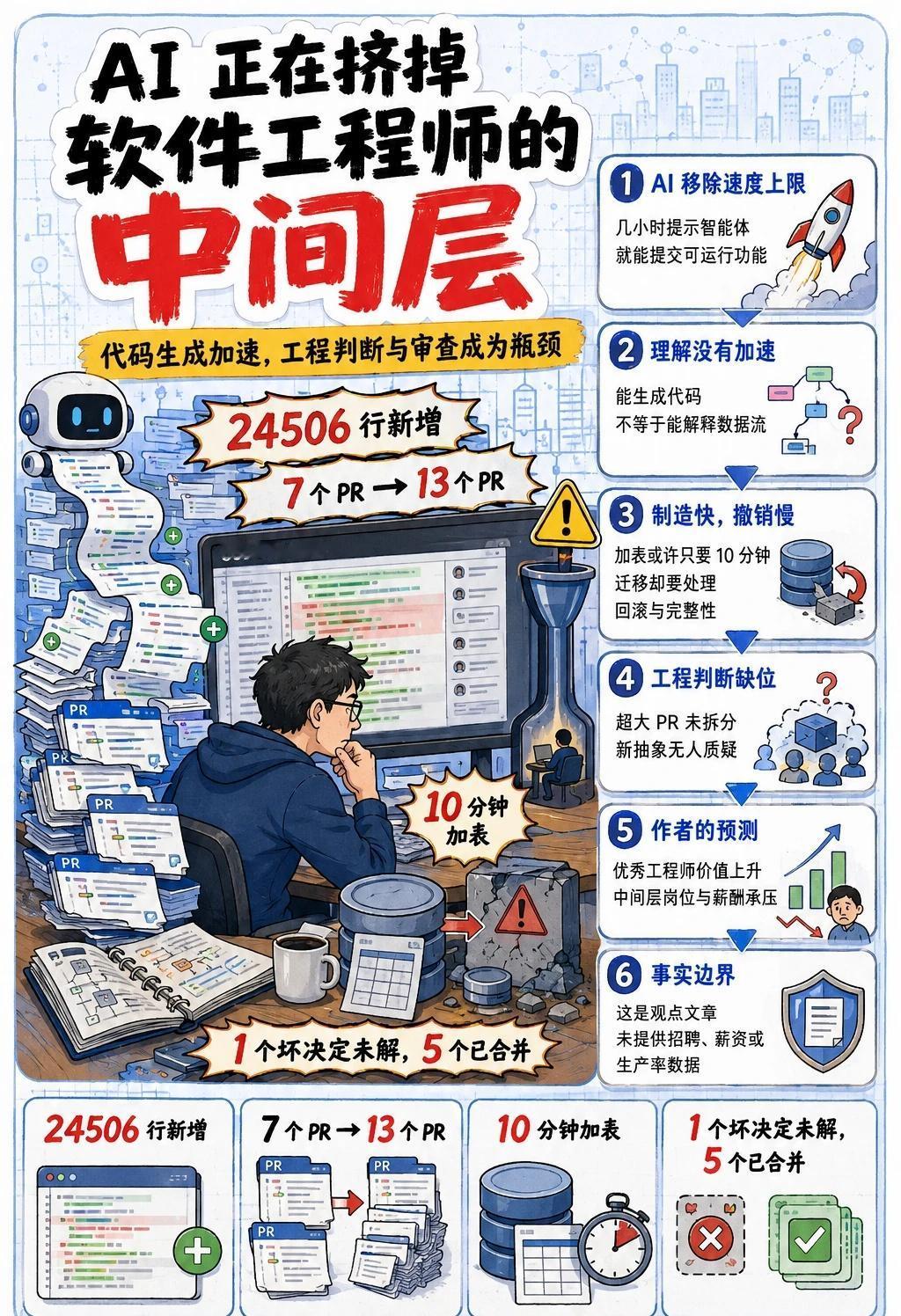 AI 正在挤掉软件工程师的“中间层”
一名负责架构和代码质量的资深工程师休假几周