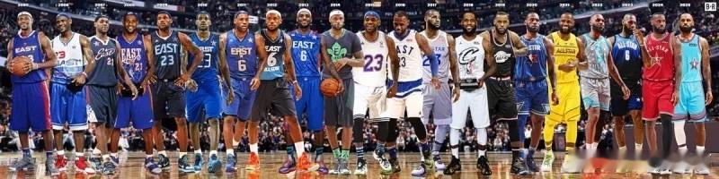 今日，美媒更新社媒，晒出一张湖人球星勒布朗·詹姆斯历年入选全明星的合成图。配文道