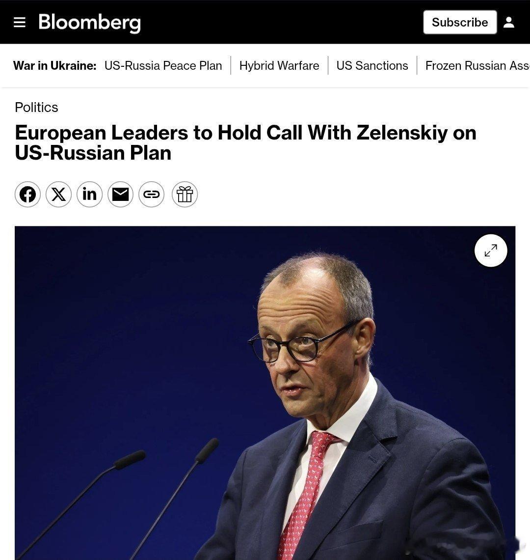 据彭博社消息：欧洲领导人将与泽连斯基就美俄计划通话报道称，德国总理默茨周五取消了