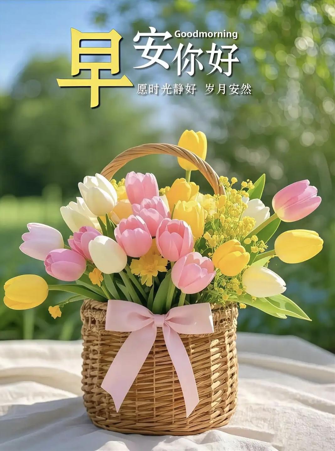 清晨又相逢，问候在心中。
句句平安语，深深祝福情。
彼此多保重，天天好心情。
只
