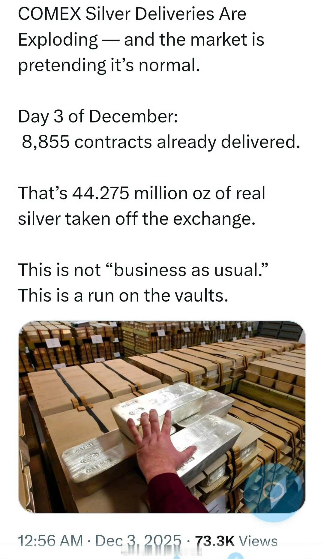 货币无锚，金属可不能印刷出厂。金属大幅上涨，是对无限量纸币无声的抗议。十二月三日