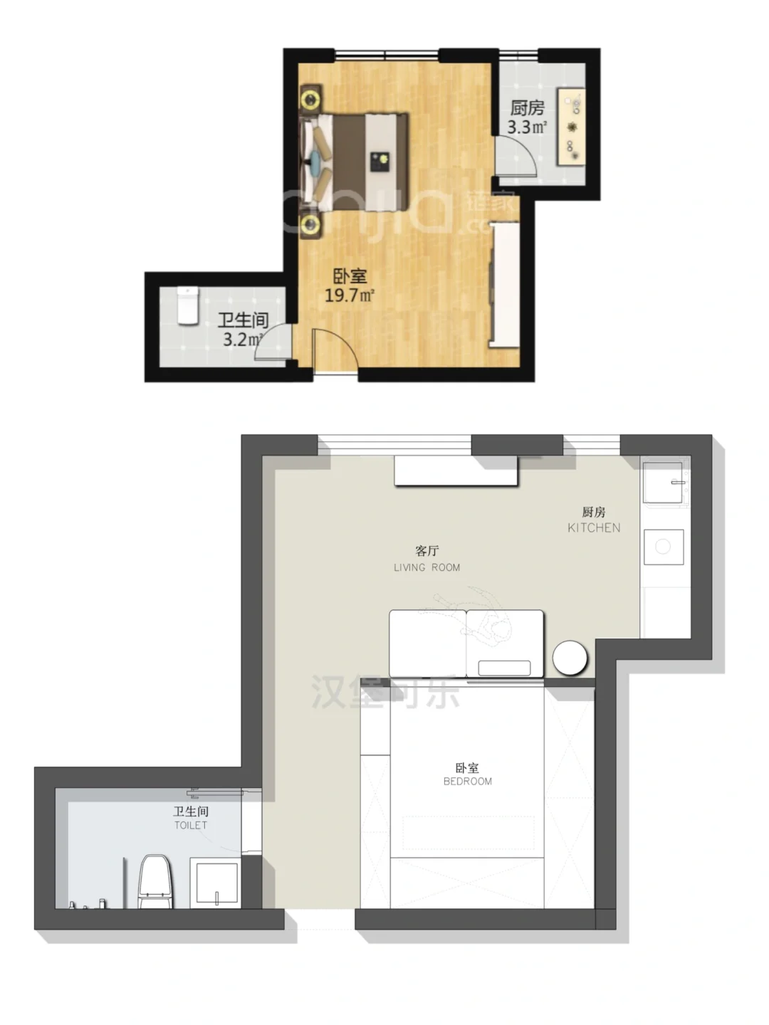 户型优化/26.5㎡小户型一居室平面方案设计