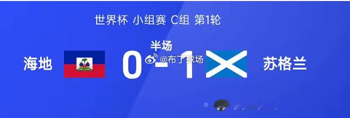 海地vs苏格兰 。半场战罢，双方比分暂为海地0-1苏格兰，麦金折射破门建功，麦克