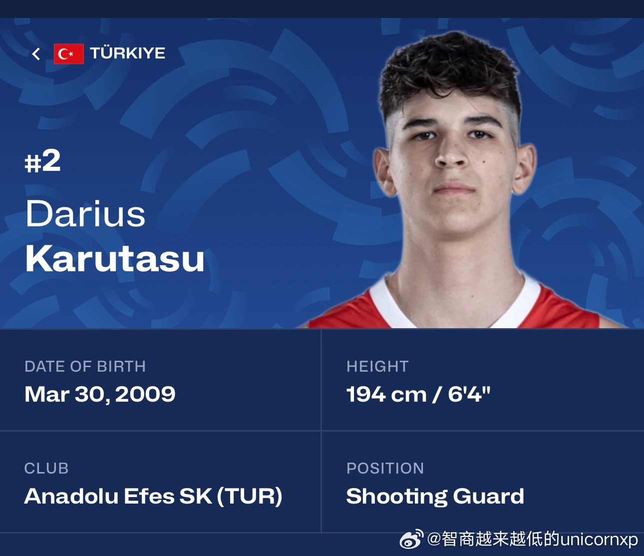 土耳其新星Darius Karutasu(2009-210cm-F)去年官方报名