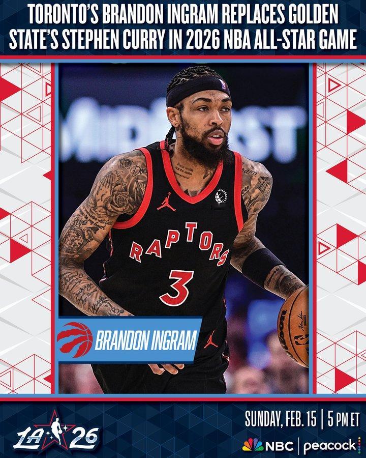 Shams：英格拉姆将代替库里参加2026年NBA全明星赛。 