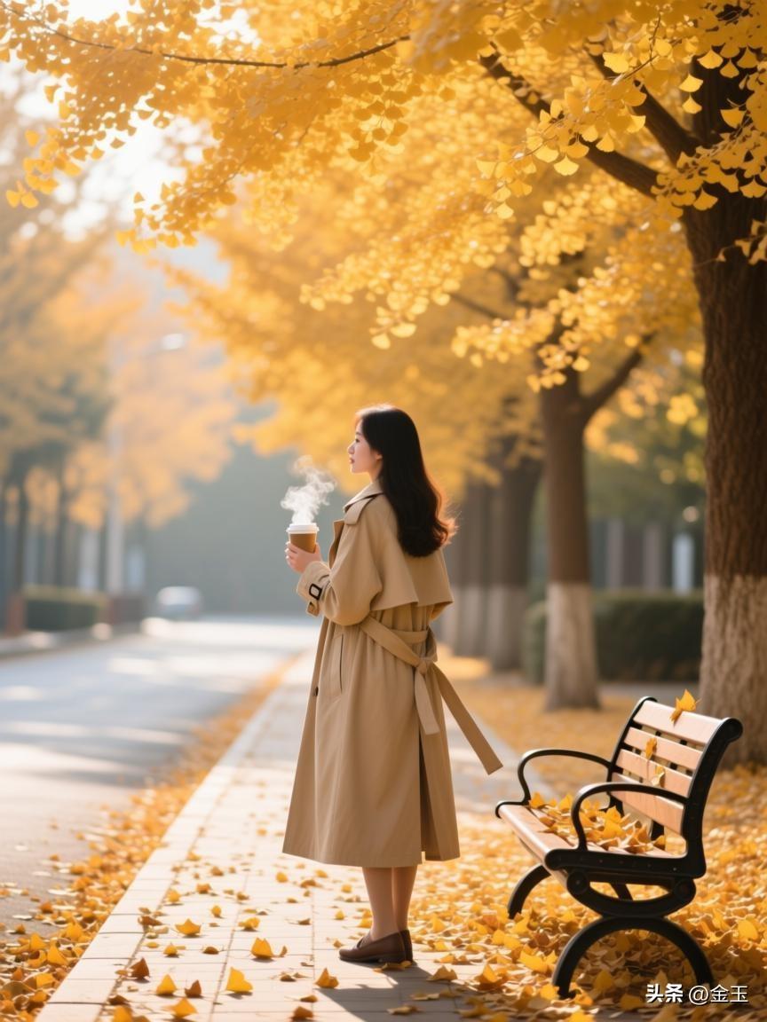 今日份的秋日限定🍂
踩着满地银杏叶去买了杯热拿铁☕
风一吹，叶子簌簌落下来
突
