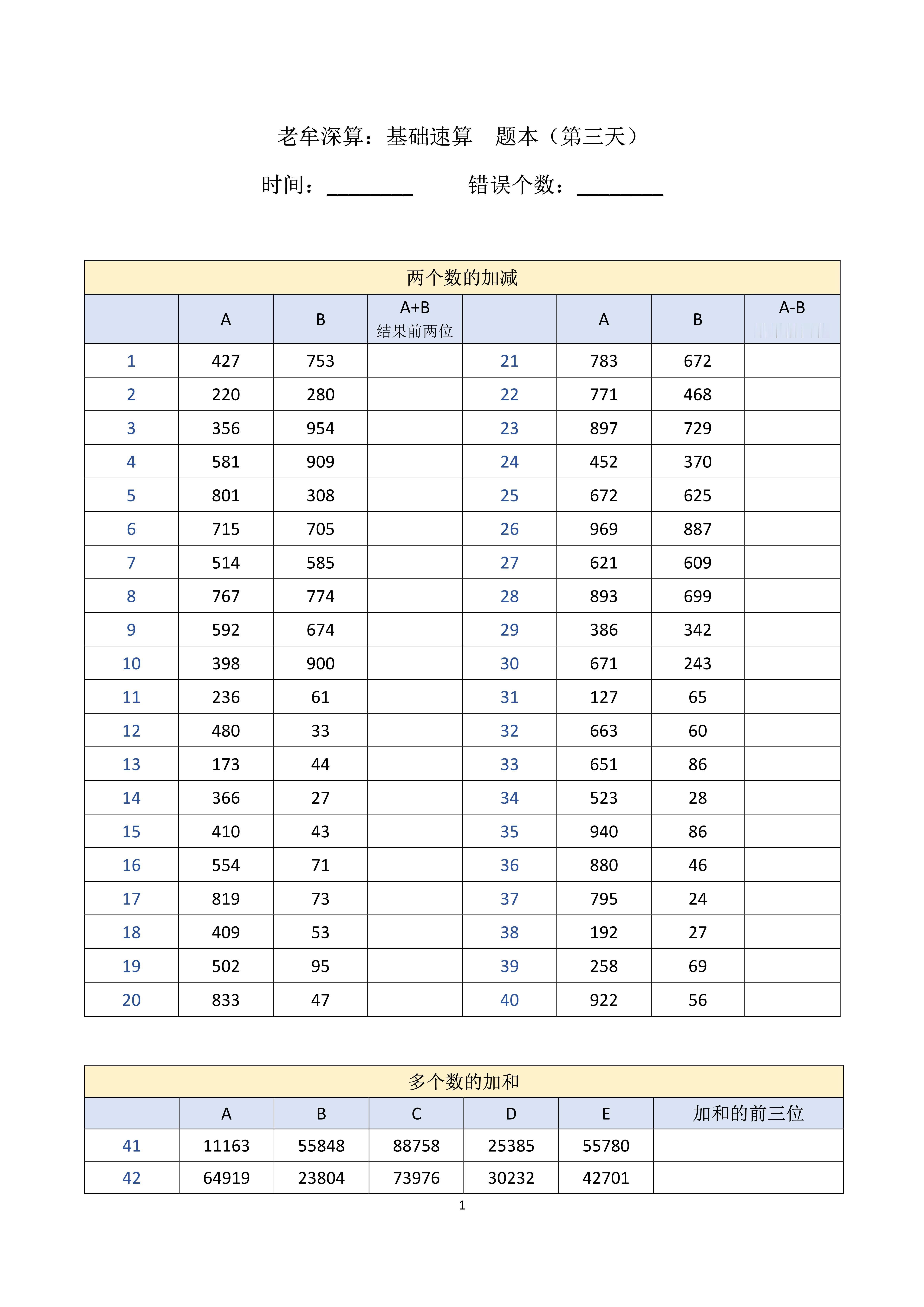 国考省考 老牟深算-基础速算（第三天），打卡：用时+错误个数 ​​​