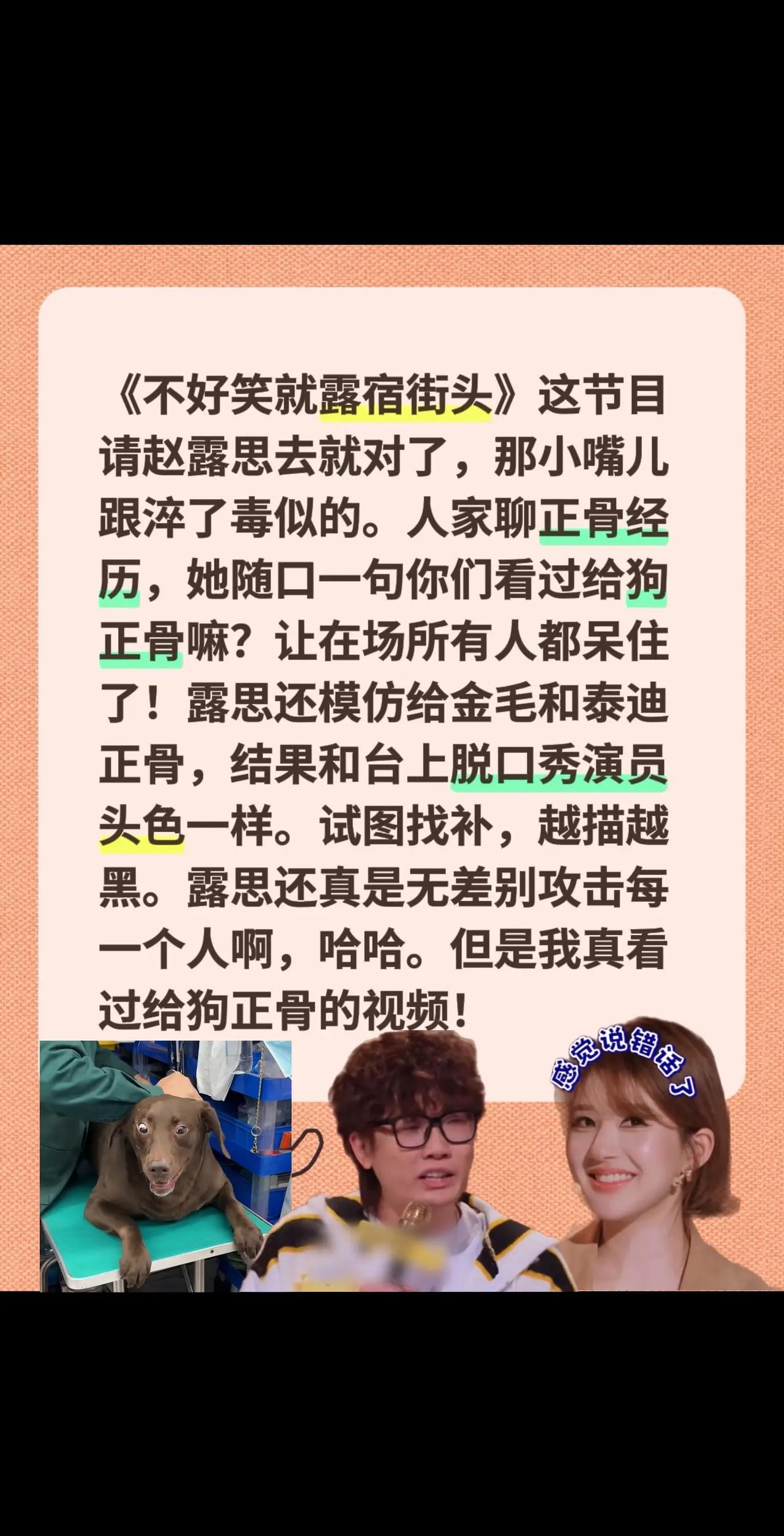 赵露思越描越黑！《不好笑就露宿街头》这节目请赵露思去就对了，那小嘴儿跟淬了毒似的