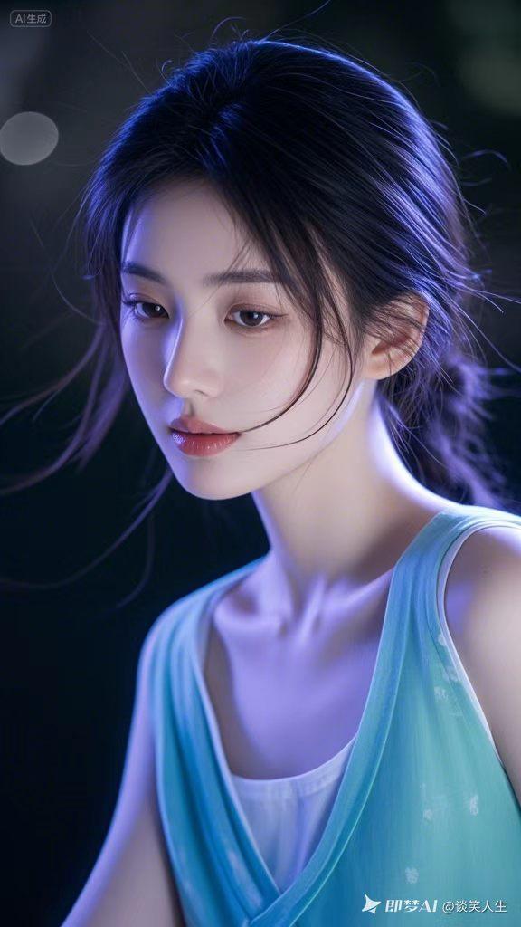 月光少女，蓝调光影温柔勾勒，清冷又治愈，像从梦境里走出来的精灵。
