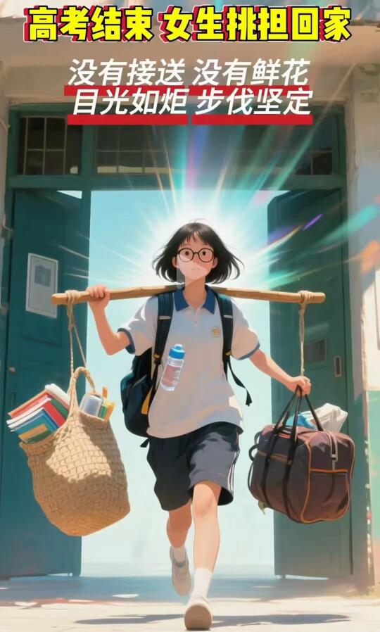 高考结束女孩挑担回家，照出了高考的另一面