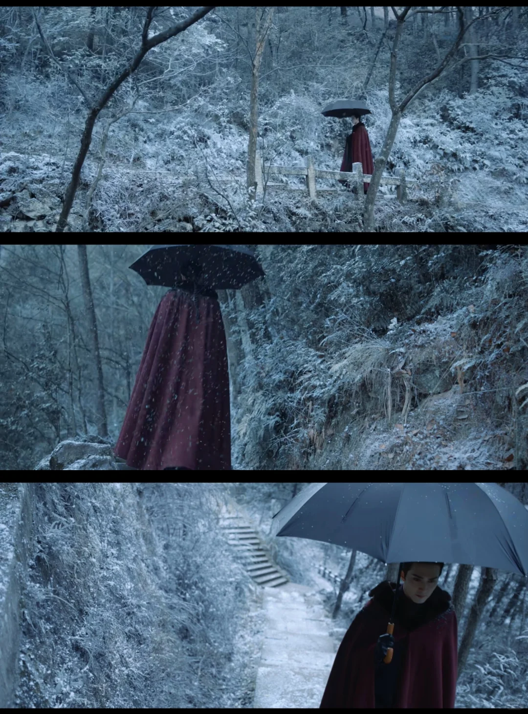 他来了他来了他踩着红色斗篷撑着伞走来了