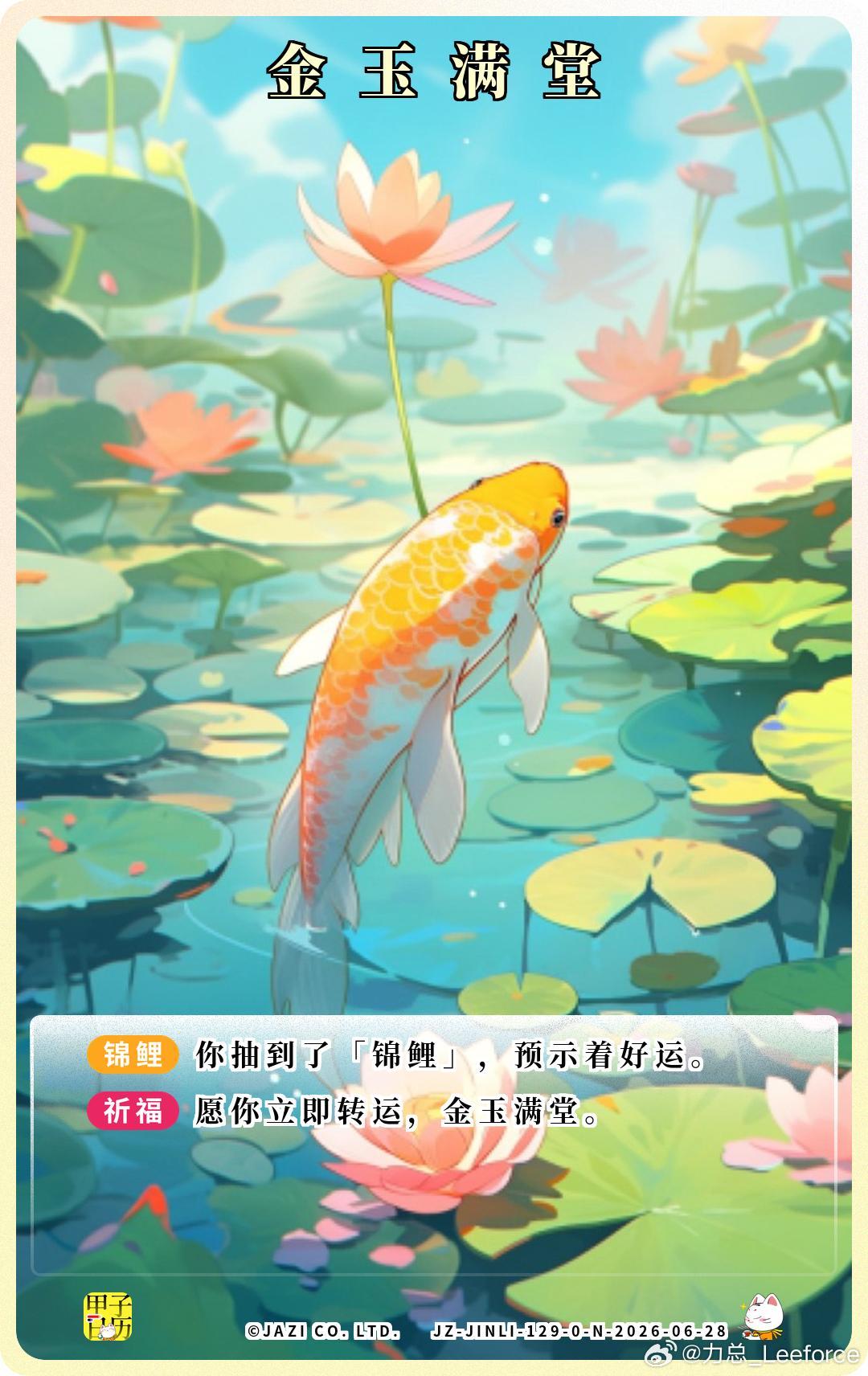 锦鲤 愿你立即转运，金玉满堂。 