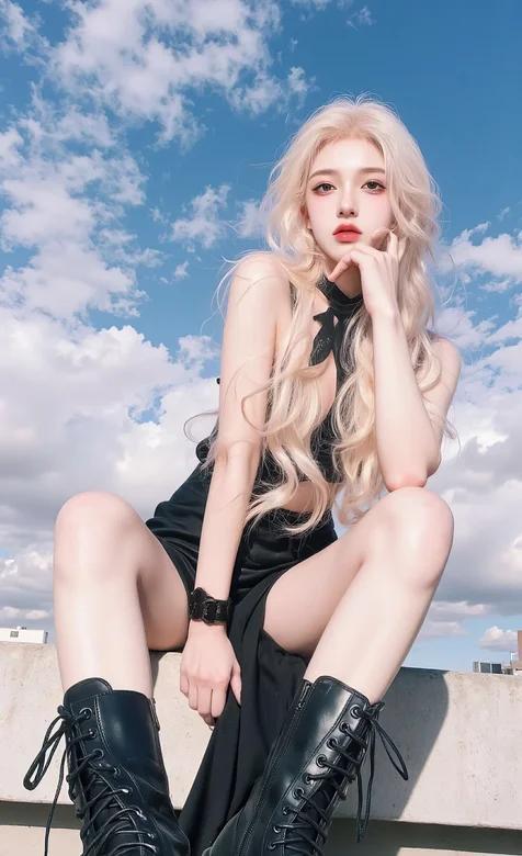 黑裙与金发，性感与优雅的完美结合，尽显都市女郎风采！💃🏻👗👢