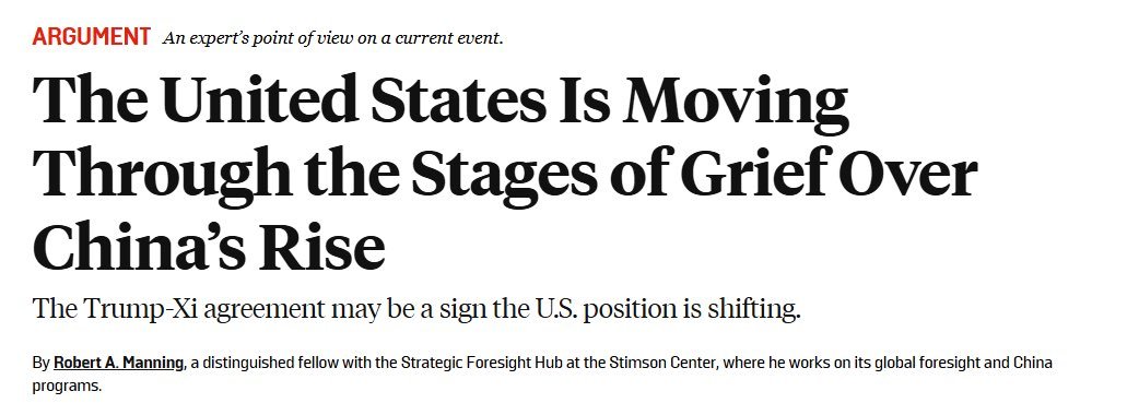美《外交政策》发文：面对中国崛起，美国正在经历“悲伤的五个阶段”该文章创使用心理