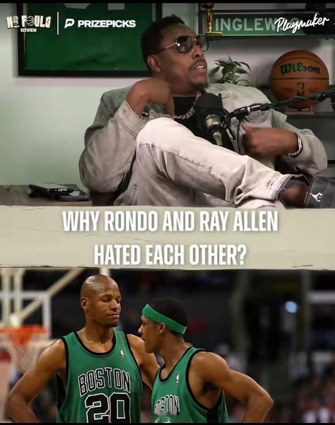 皮尔斯在节目中谈及雷阿伦和隆多矛盾根源时透露，最初可能是阿伦认为隆多作为控卫偏心