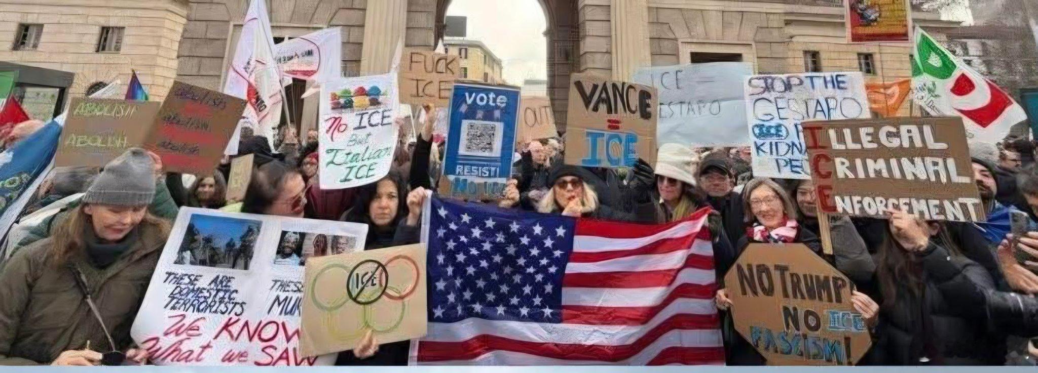 美国副总统万斯抵达了米兰，要代表美国参加冬奥会开幕式。一些反对美国的人士则组织了