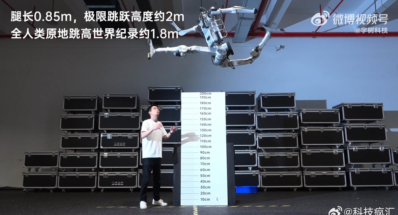 原地跳高2米，
直线跑步极限速度12.66m/s，
明年的机器人马拉松大赛提前颁