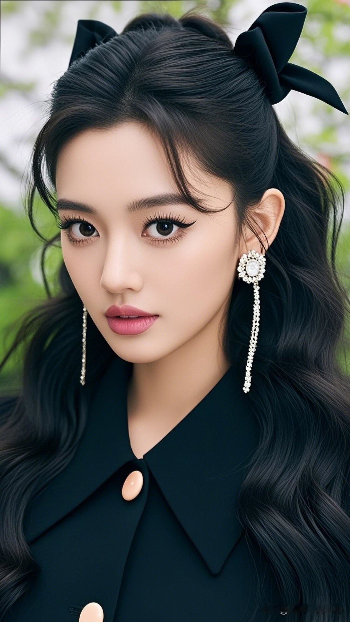 黑发如云，明眸如水。分享一张非常好看的照片 优雅黑发少女，精致妆容，甜美可人