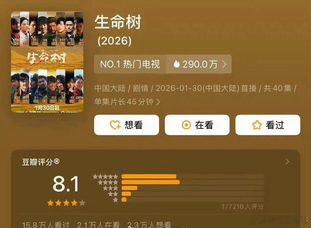 生命树豆瓣开分8.1豆瓣开分8.1，17万人打分 