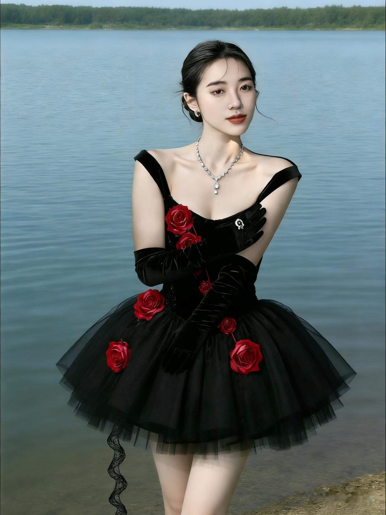 优雅黑裙，玫瑰点缀，湖畔漫步，尽显高贵气质
高雅气质美女 
高清美女 
心动美女