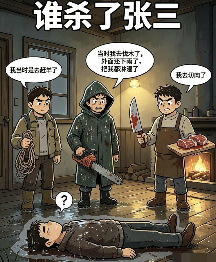 动动脑筋，谁杀了张三?
有点意思，据说这是刑侦专业基础考题?通过画面推理得出你的