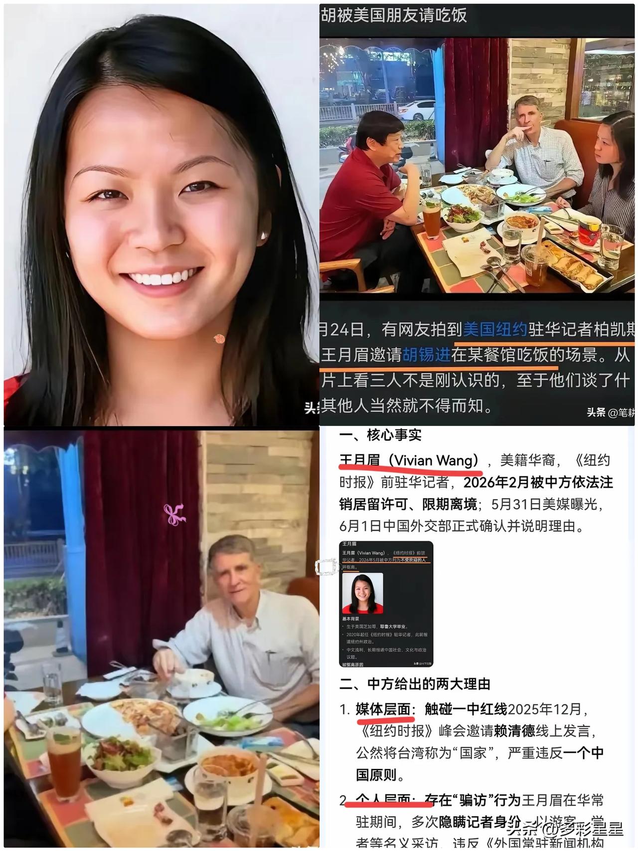 自作自受！《纽约时报》记者王月眉被驱逐出境，胡锡进被喊话该出来说几句了！他和和王