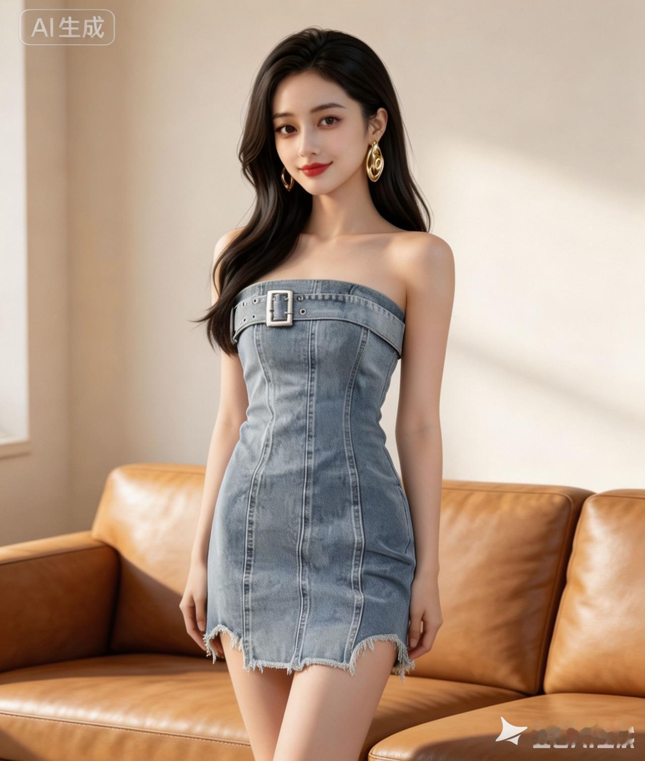 牛仔连衣裙搭配大耳环，时尚又迷人！👗💎