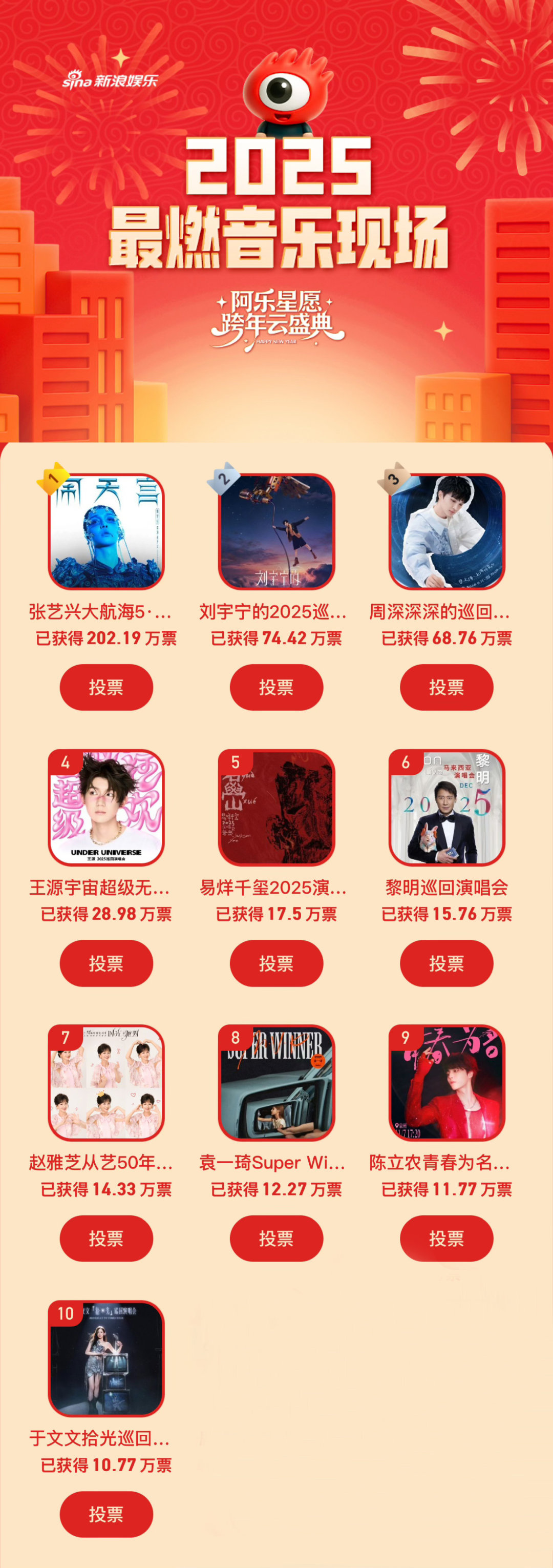 谁的舞台让你反复循环？2025最燃音乐现场TOP10官宣！等大咖集结，用歌声点燃