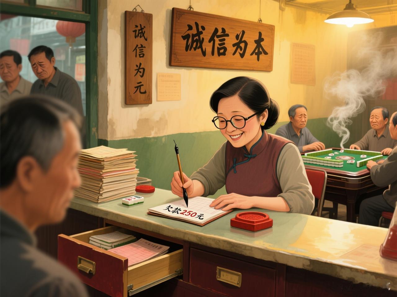 “老板娘，今儿手气背，又栽了250！”老板娘笑眯眯掏出账本：“老规矩，记账！”我
